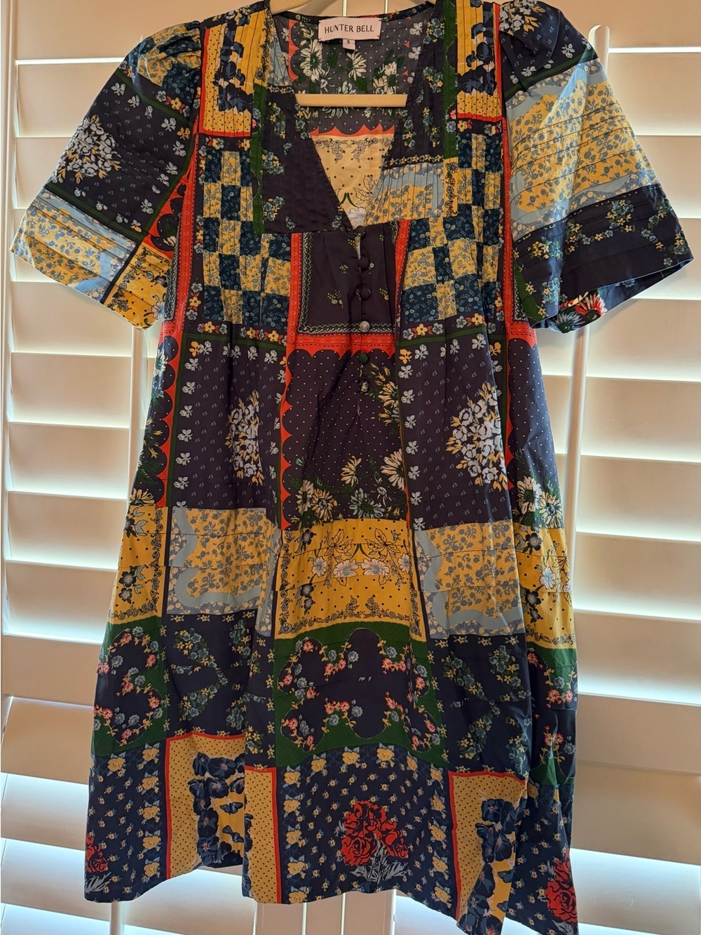 HUNTER BELL Navy Multi Patchwork Floral Short Dress